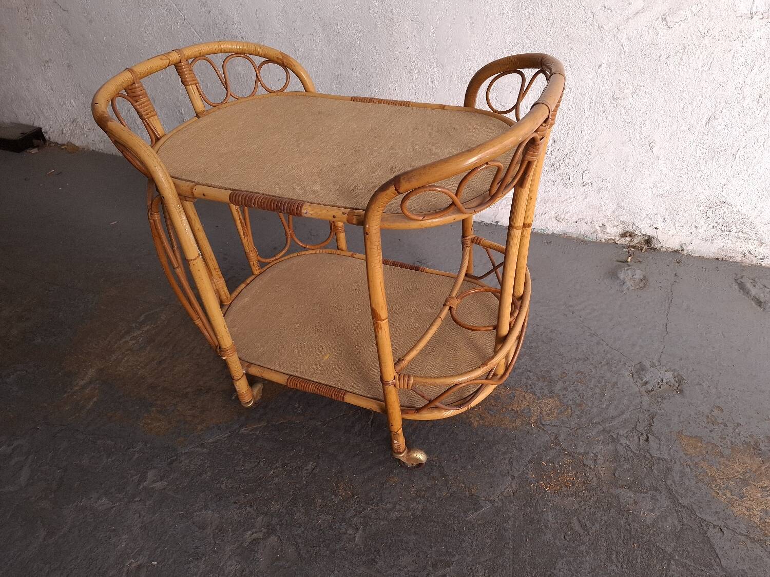 Vintage rattan serving trolley