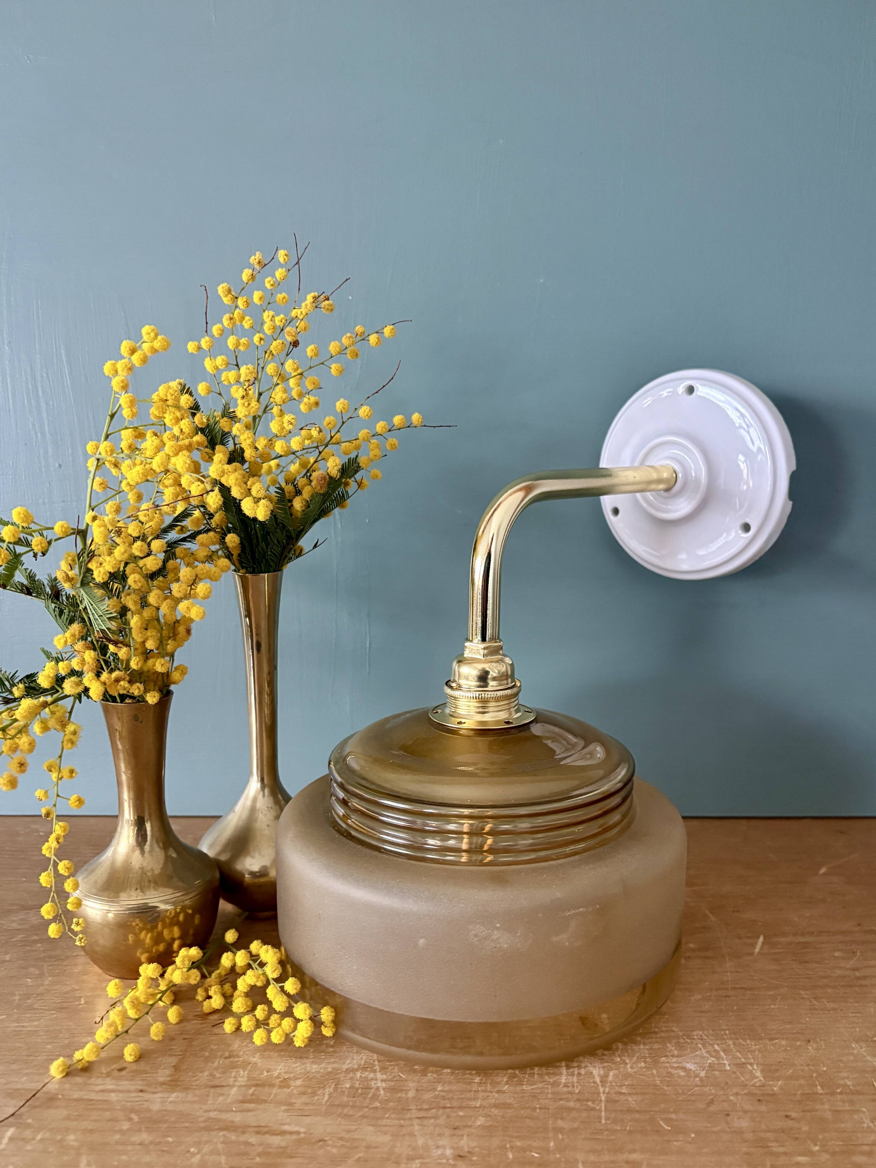 Yellow frosted glass vintage wall lamp shade