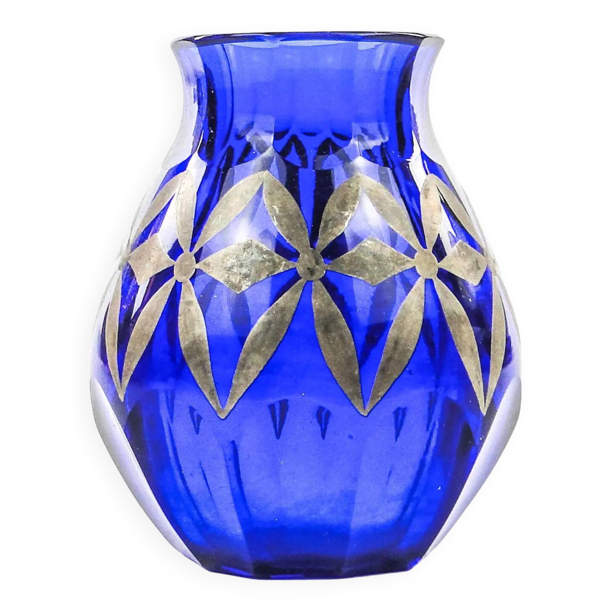 Art Deco vase, blue crystal, Poland, 1930s