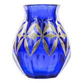 Vase Art Déco, cristal bleu, Pologne, années 1930