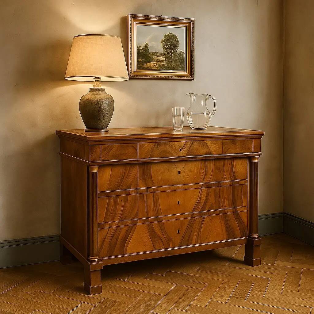 Commode Empire ancienne en noyer, peuplier et bronze, XIXe siècle