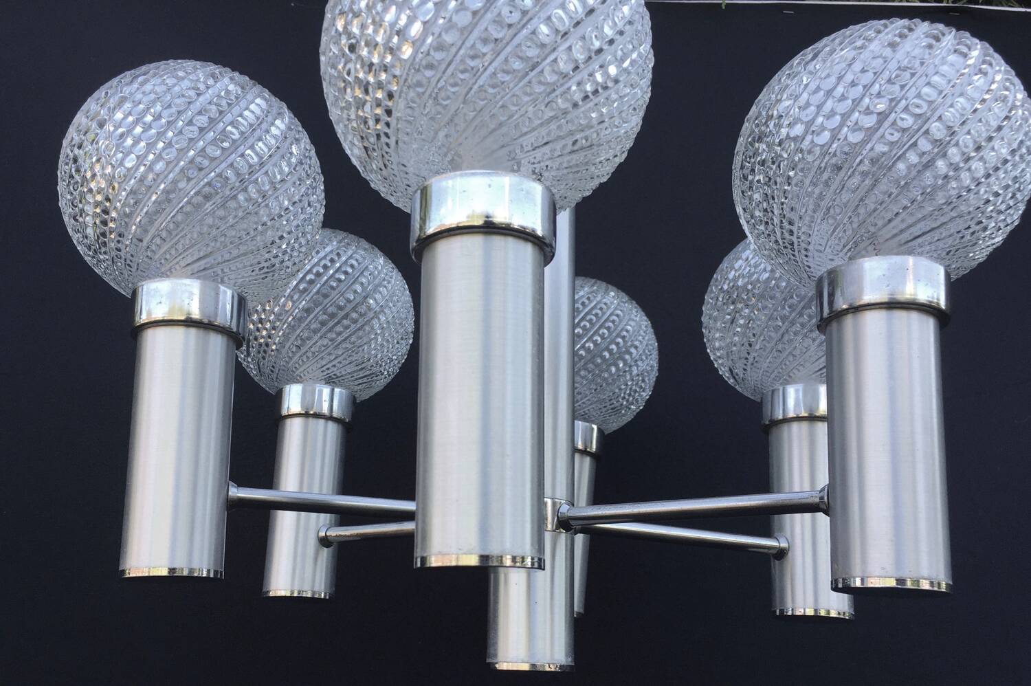 Chandelier metal chrome glass balls space age sputnik midcentury 70s