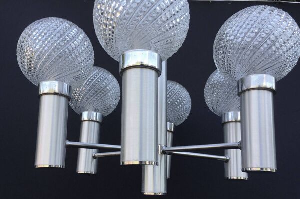 Lustre métal chrome boules verre space age sputnik midcentury années 70