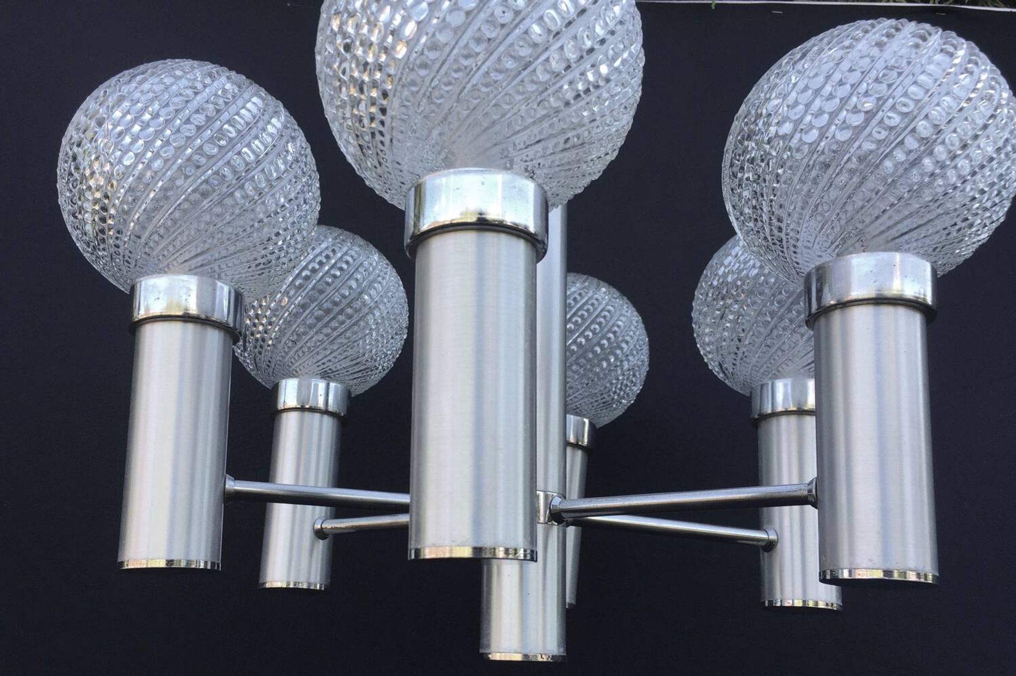 Chandelier metal chrome glass balls space age sputnik midcentury 70s