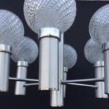 Chandelier metal chrome glass balls space age sputnik midcentury 70s