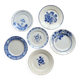 6 assiettes à dessert vintage faïence dépareillée bleue blanche