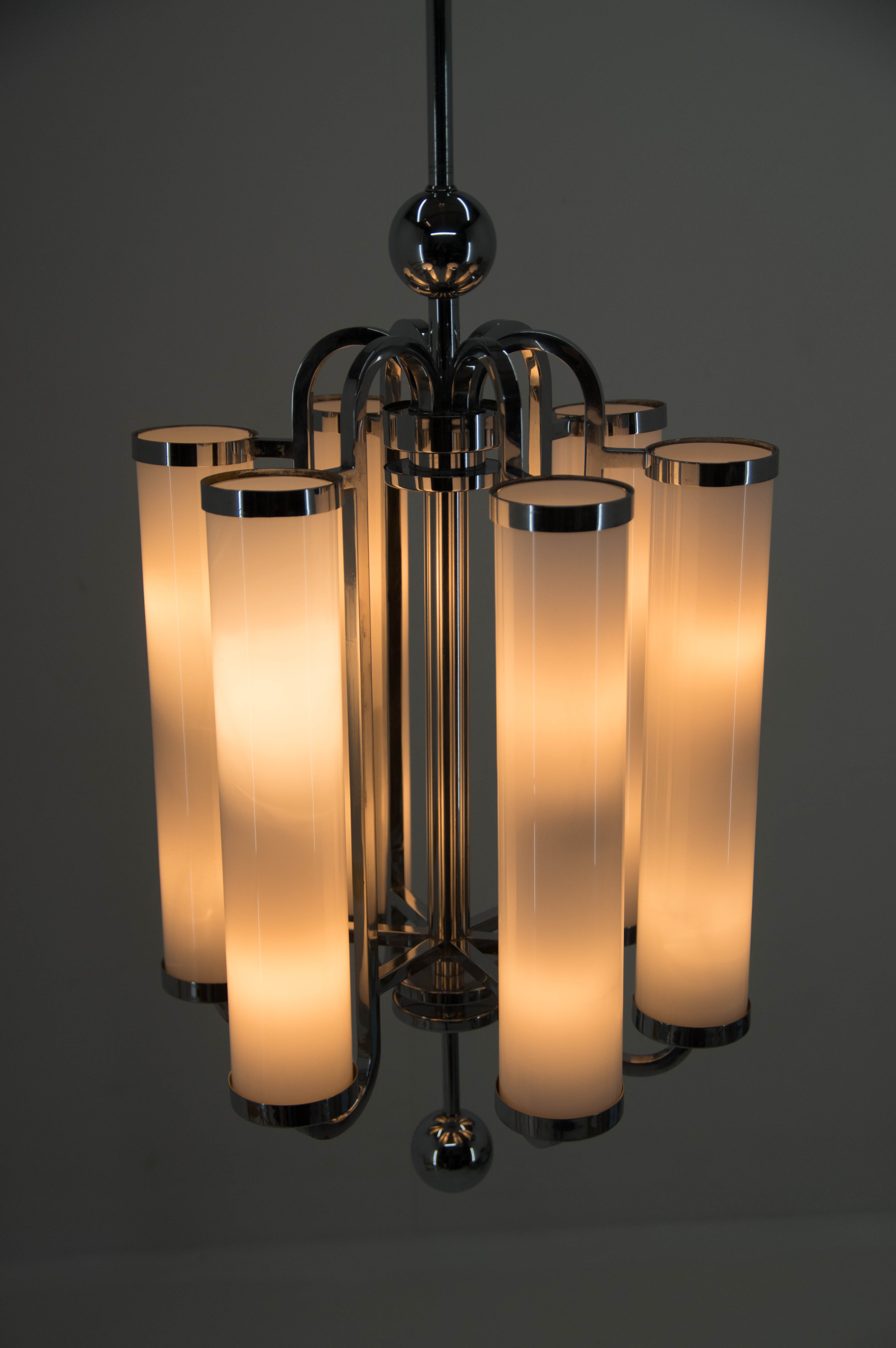 Bauhaus chrome-plated tubular chandelier, 1930s