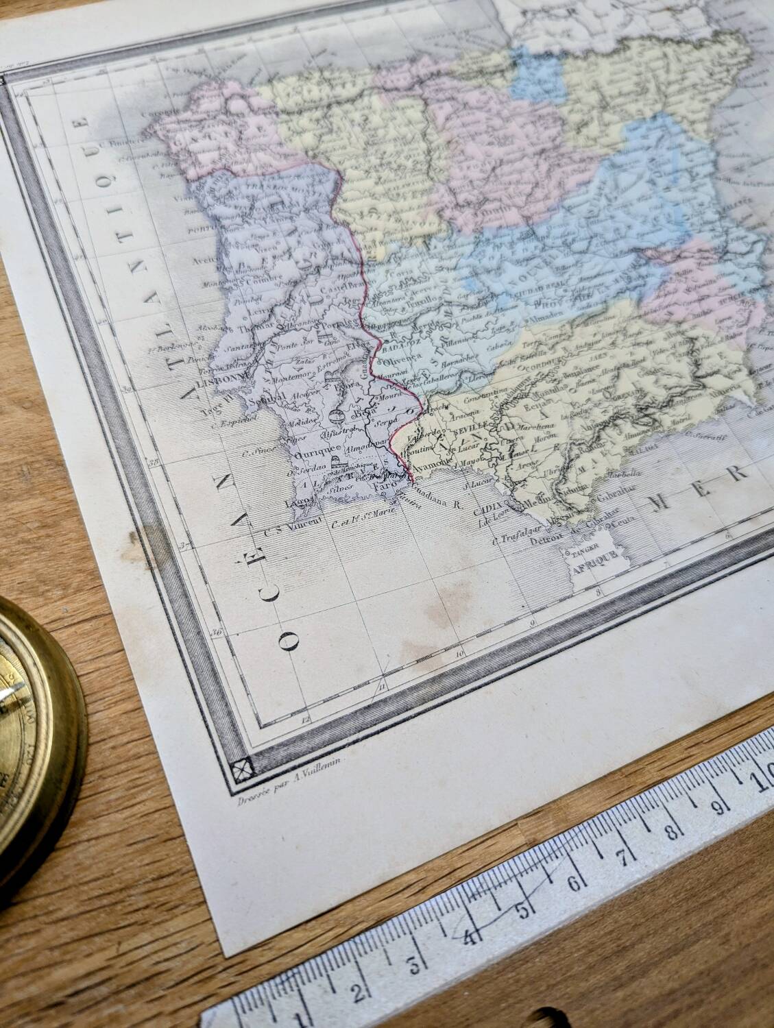 L'Espagne, carte ancienne, imprimée en 1852.