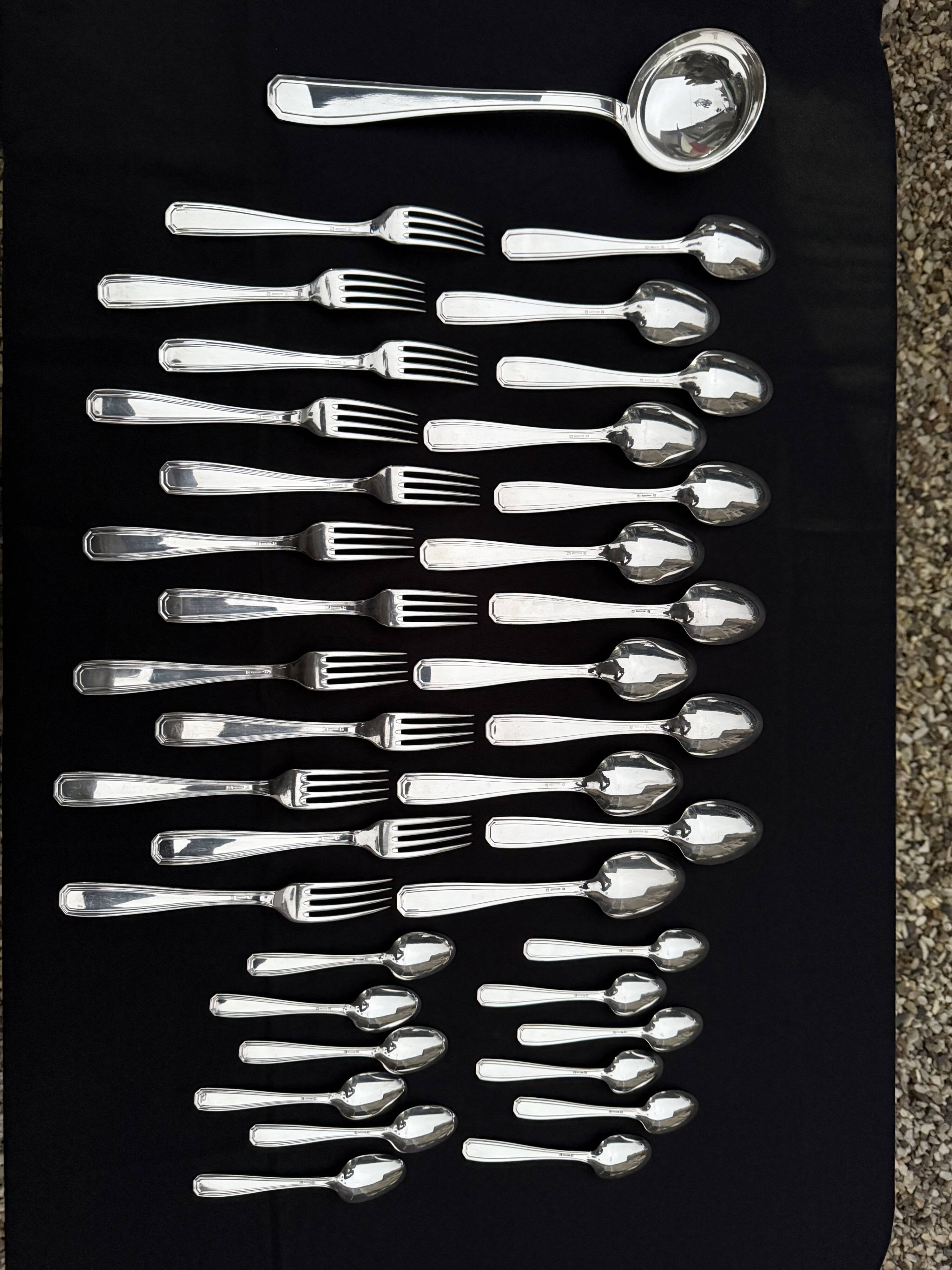 Alfenide 37-piece cutlery set for Christofle Saturne model