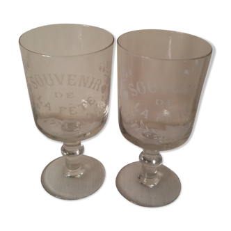 Two XIXth glasses etched with acid feast day