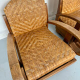 Set of 4 woven rattan armchairs, colonial style, 1950s