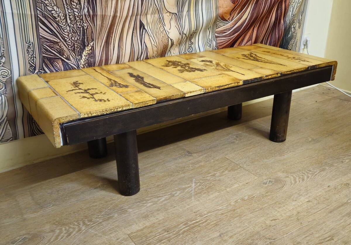 Vintage ceramic coffee table – Roger Capron Vallauris – Herbarium decor – 1950s/60s