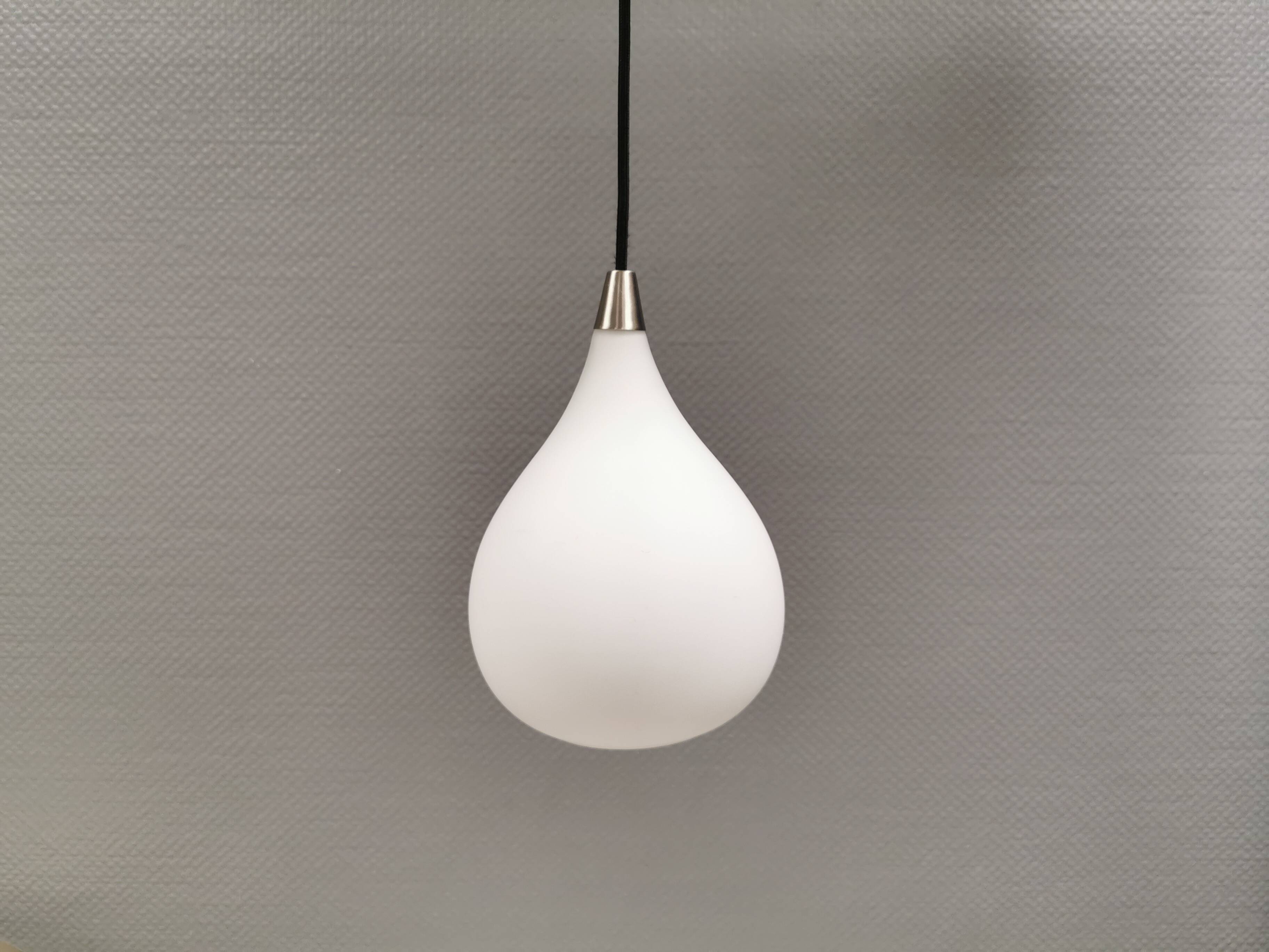 Drop-shaped hanging lamp in white opal glass, by danish El-Light, 1990s