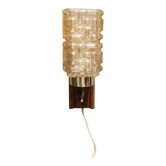 Petite applique élégante avec suspension en palissandre et verre pressé dur