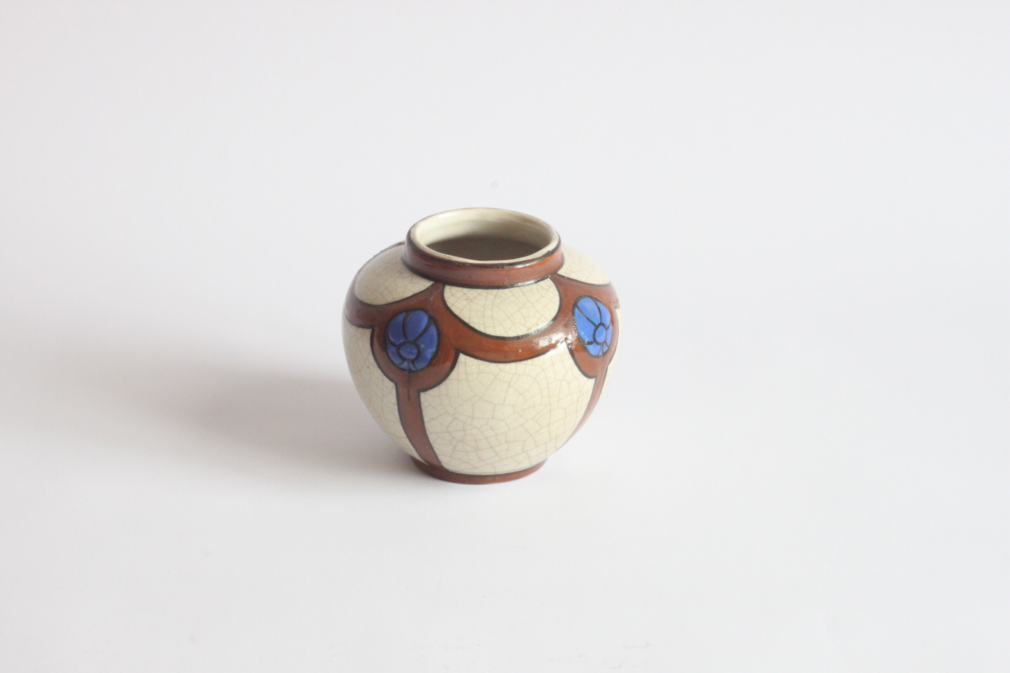Faience cracquelé art deco vase by Auguste Mouzin & Cie, Belgium 1930s.