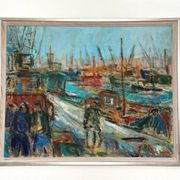 Huile sur toile suédoise – « Port de Göteborg » par Eric With