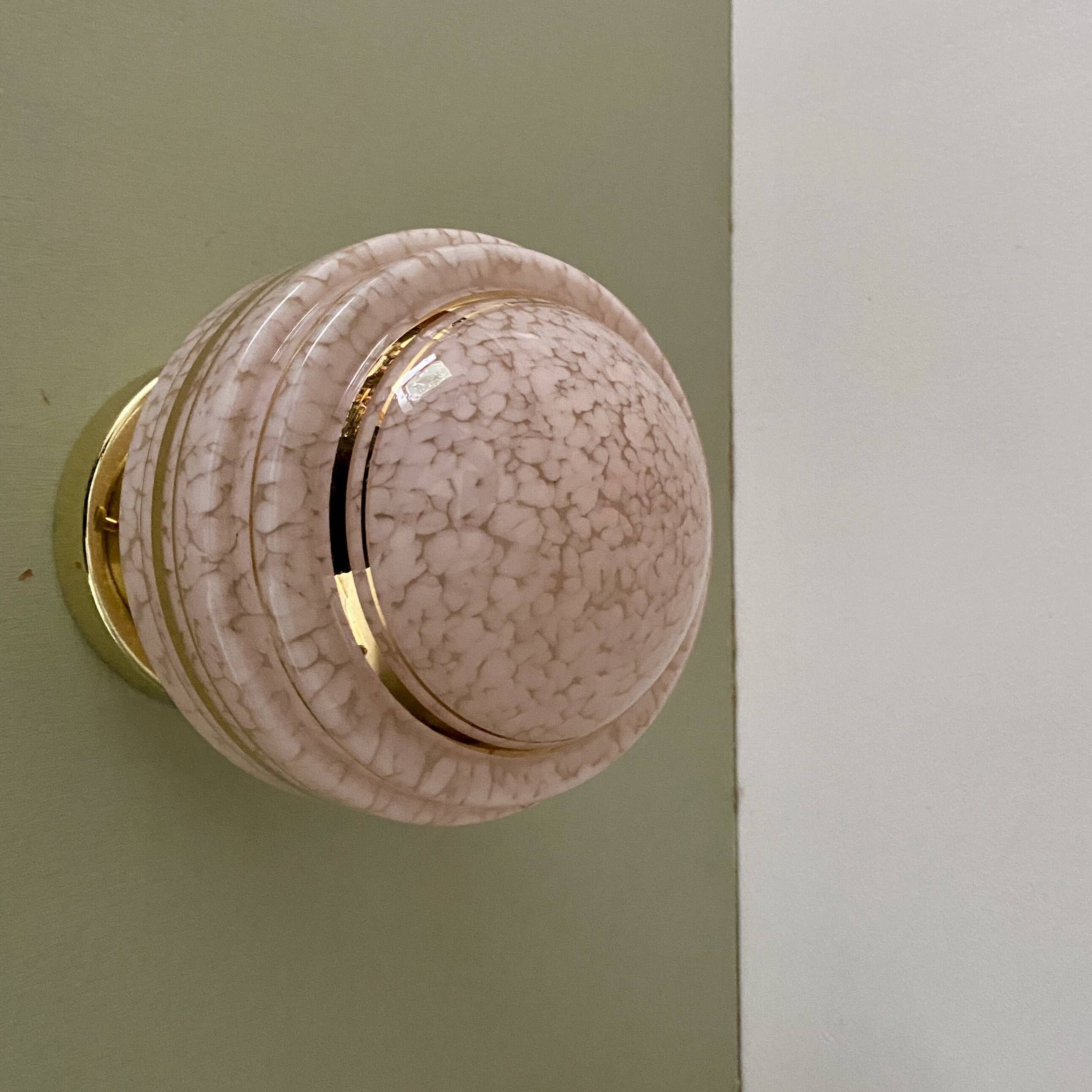 Vintage art deco globe wall or ceiling light in pink and gold Clichy glass