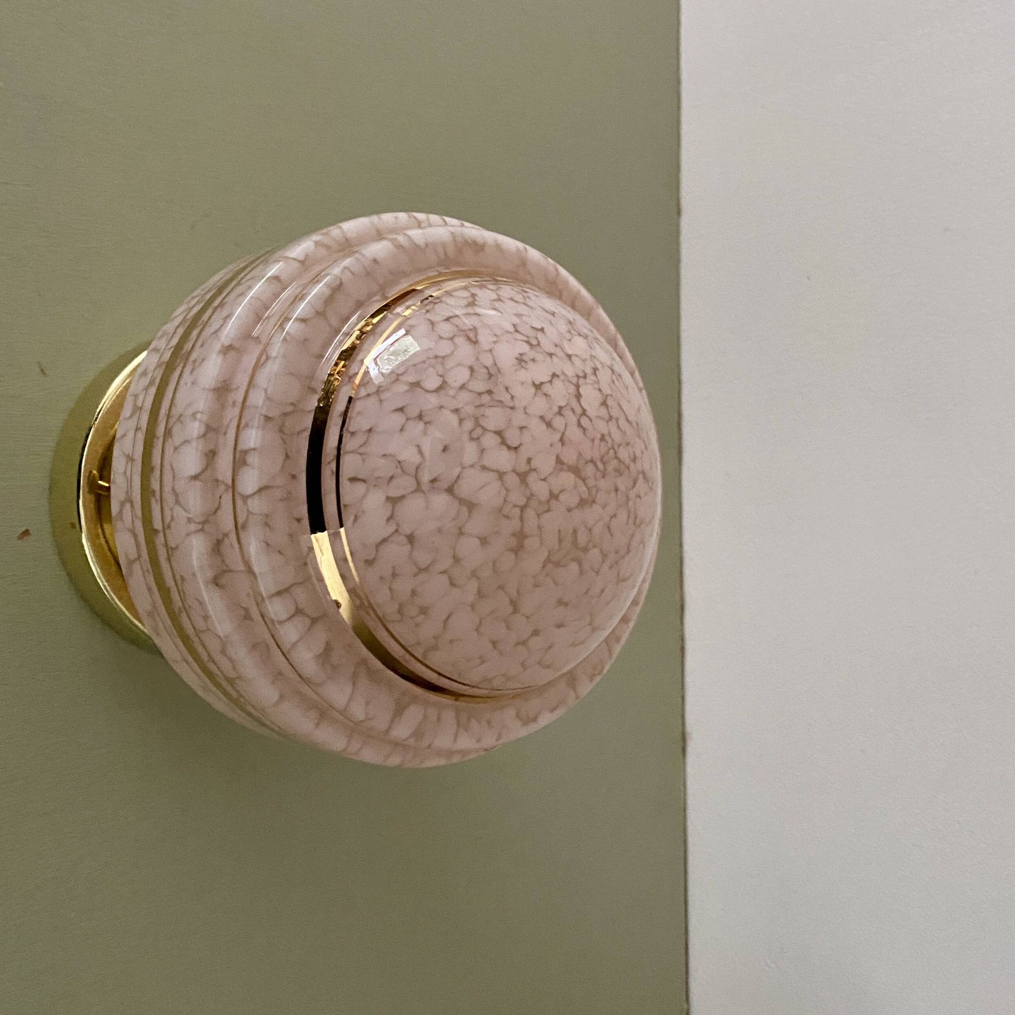 Vintage art deco globe wall or ceiling light in pink and gold Clichy glass