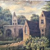 Tableau ancien paysage sur toile, XIX Siècle