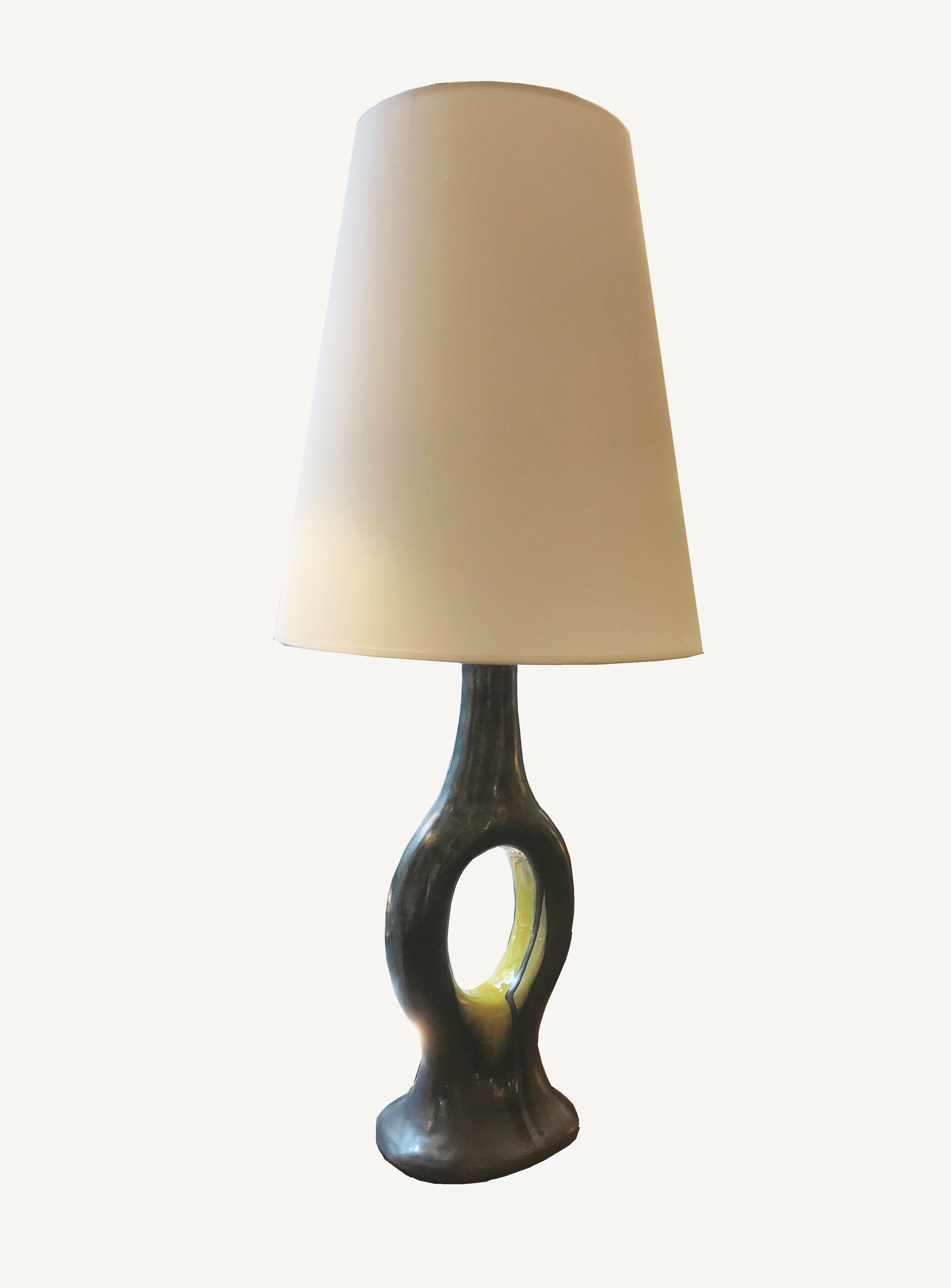Lampe « anneau » céramique émaillée noire et jaune