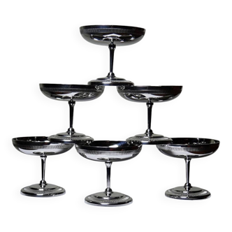 6 coupelles à dessert sur pied en inox vintages