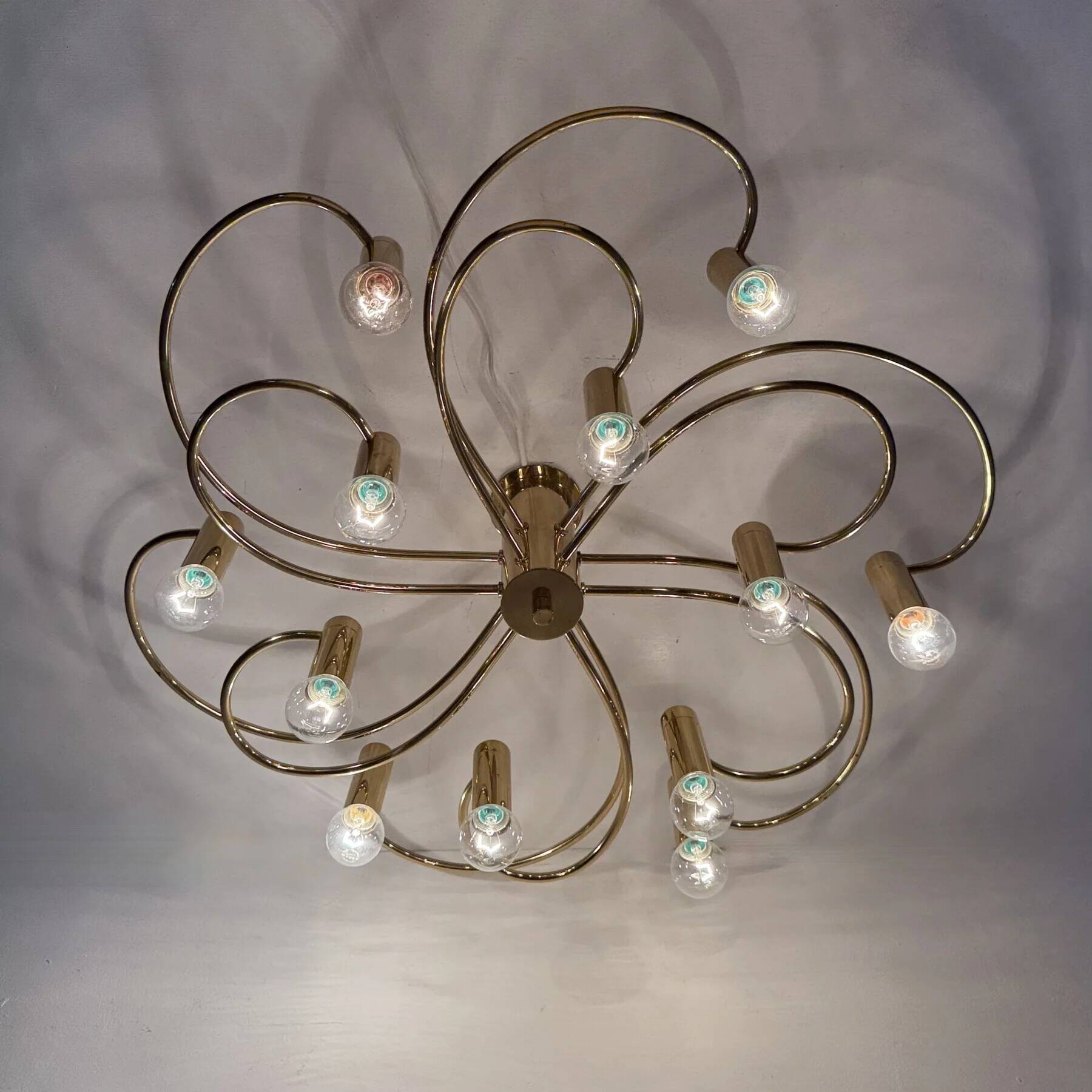 Leola sculptural brass 12-light ceiling or wall flush mount, 1970s