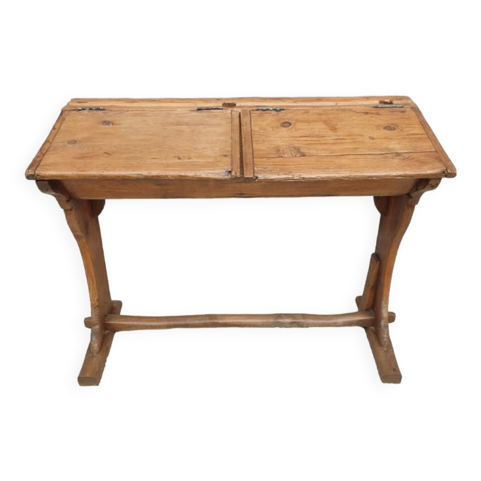 Double school wood desk from 1880 for decoration