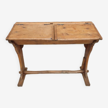 Double school wood desk from 1880 for decoration
