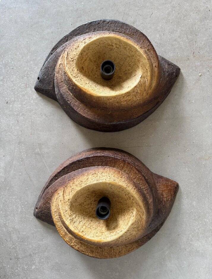 Vintage brutalist stoneware wall sconces, 1960s, set of 2