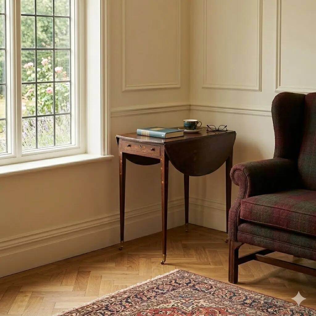 Petite table ancienne en acajou marquetée, Royaume-Uni, XIXe siècle