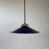 Suspension industrielle ancienne emaillee bleue