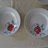 6 assiettes Saint Amand faience ancienne  381112 fleurs rose rouge