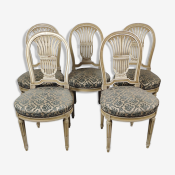5 white laqué wooden chairs style Louis XVI