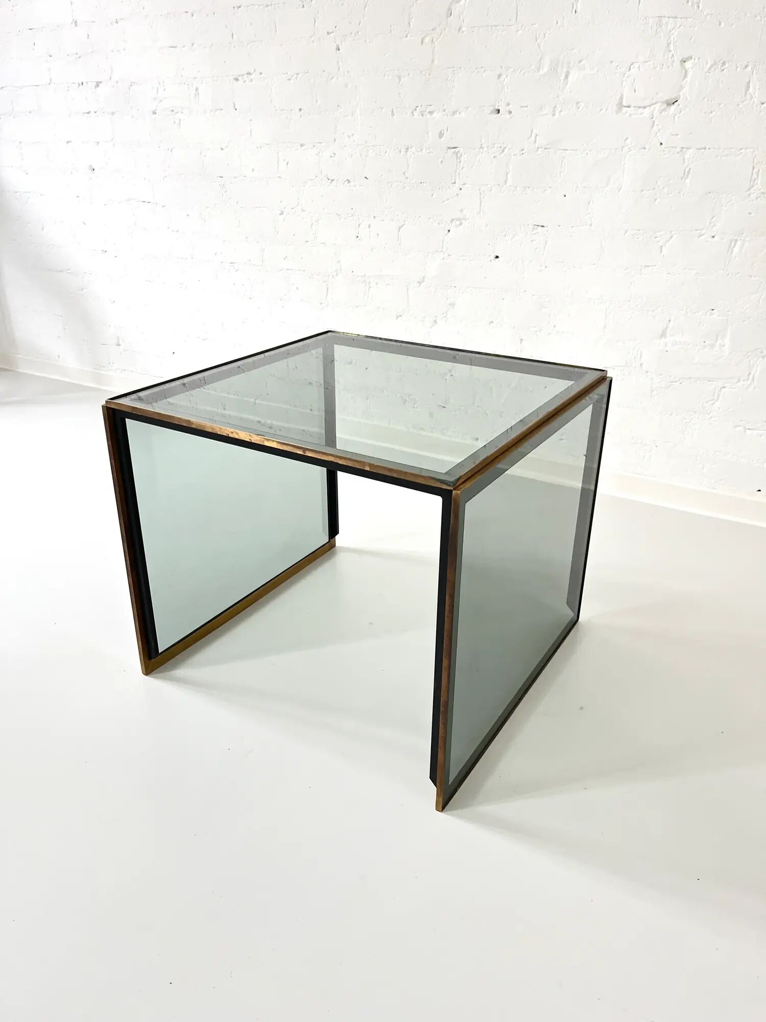 Vintage smoked glass and brass side table, Italy, 1970s