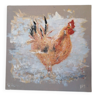 Charmant Tableau de poule rousse