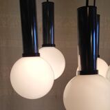 Cascade suspension with 5 chrome metal lights and opaline globes - 1970s