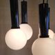 Cascade suspension with 5 chrome metal lights and opaline globes - 1970s
