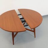 Large round vintage Scandinavian coffee table Smorrebrod by Arne Vodder, extendable into a dining table