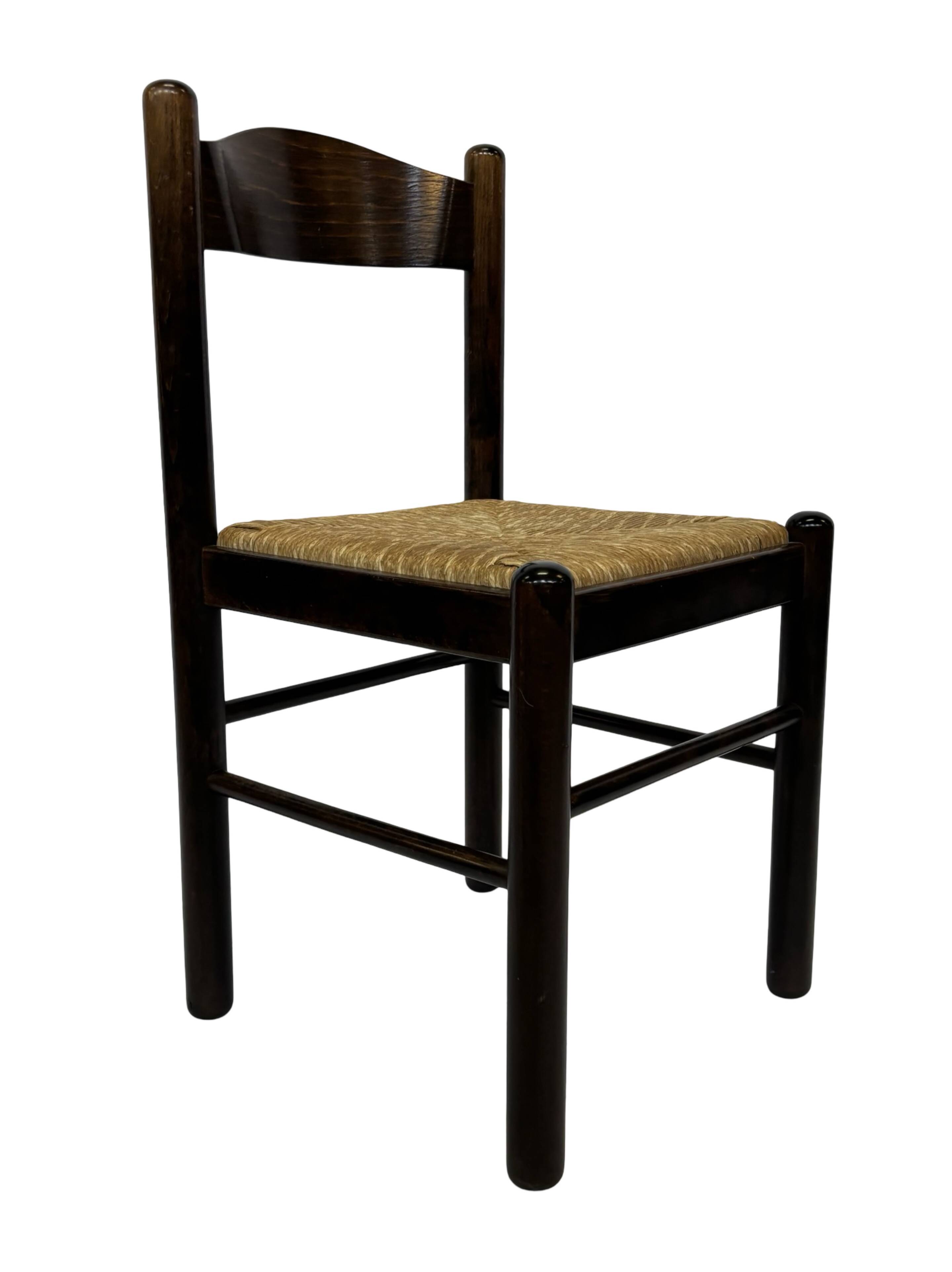 Set of 4 dark brown wooden chairs 70s minimalist design