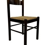 Set of 4 dark brown wooden chairs 70s minimalist design
