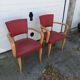 Pair old armchairs bridge skaï red chair