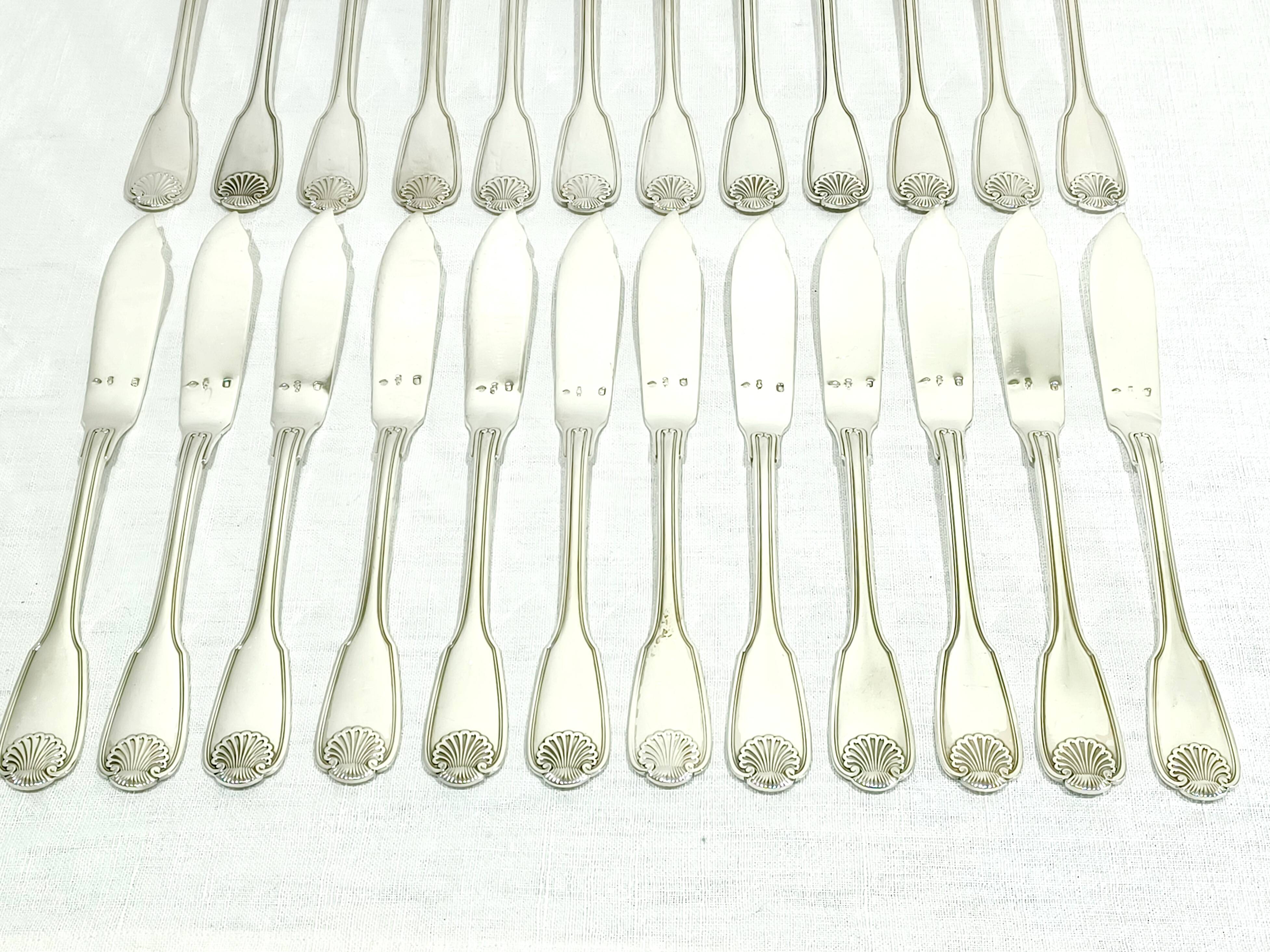 Christofle – 12-piece solid silver fish cutlery set, Vendôme model
