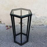 Vintage pedestal table wood and glass