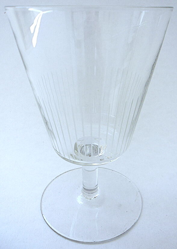 Suite of six art-deco glasses with red wine in modernist shape in cut crystal