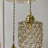 Triple antique globe pendant light in amber glass