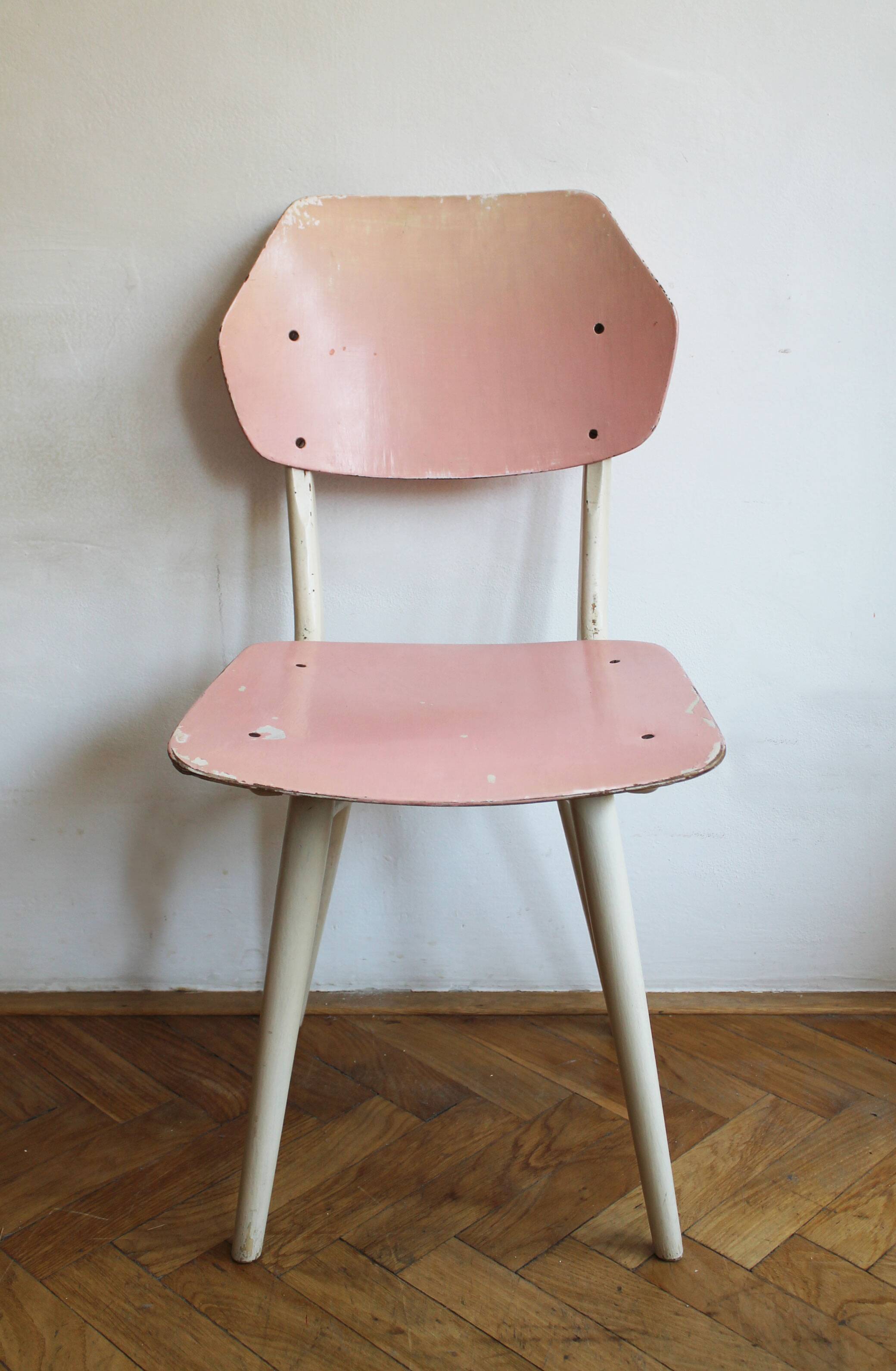 Set of 6 vintage TON chairs in painted wood, Czechoslovakia, 1964