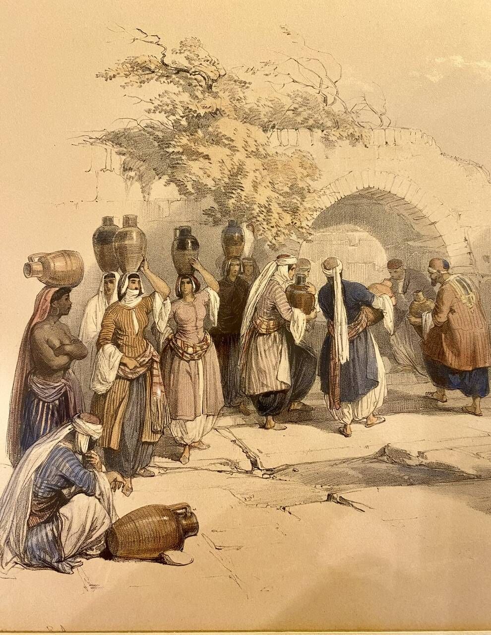 Old lithograph Fountain of the Virgin, Nazareth after David Roberts 20th century