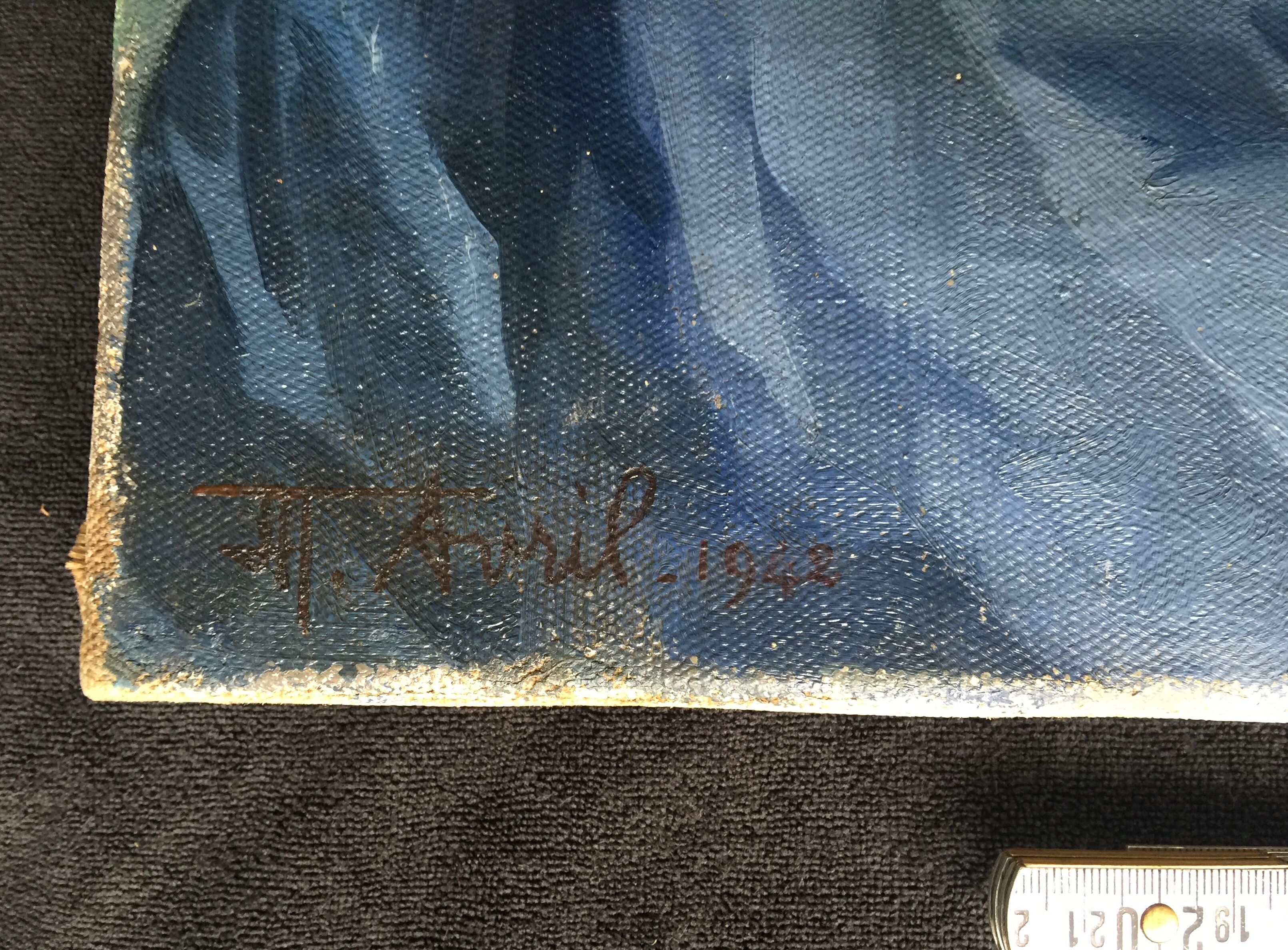 Oil on canvas "Man with red scarf" 1942 by AVRIL