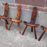 Set of 5 wooden tripod chairs