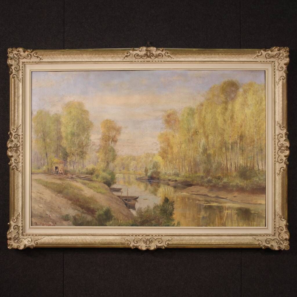 A. Corradi, Landscape, 1950, Oil on Panel, Framed